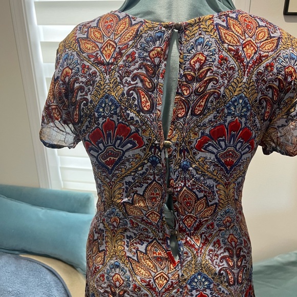 RAGA Blue Brown Sheath Midi Dress with Flutter Cap sleeves. - Picture 3 of 13